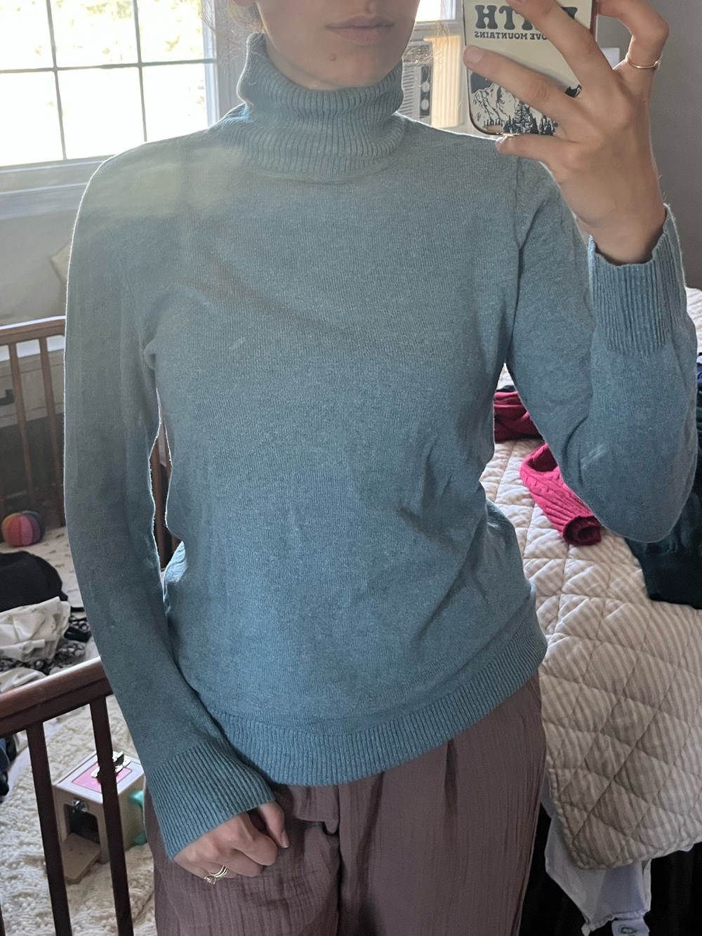 Eddie Bauer Cotton and Cashmere Light Blue Turtleneck Sweater